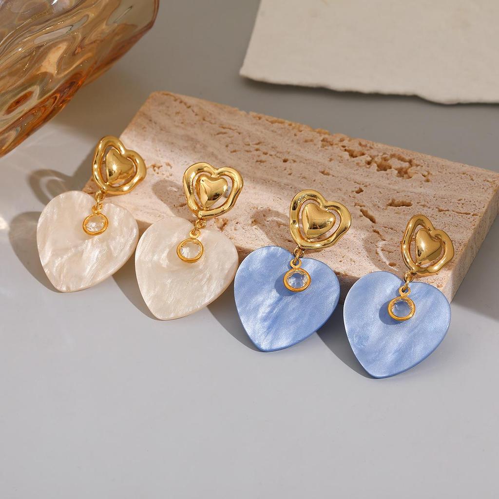 Stainless Steel Heart Cross Earrings - Fashionable Women's Light Luxury Studs