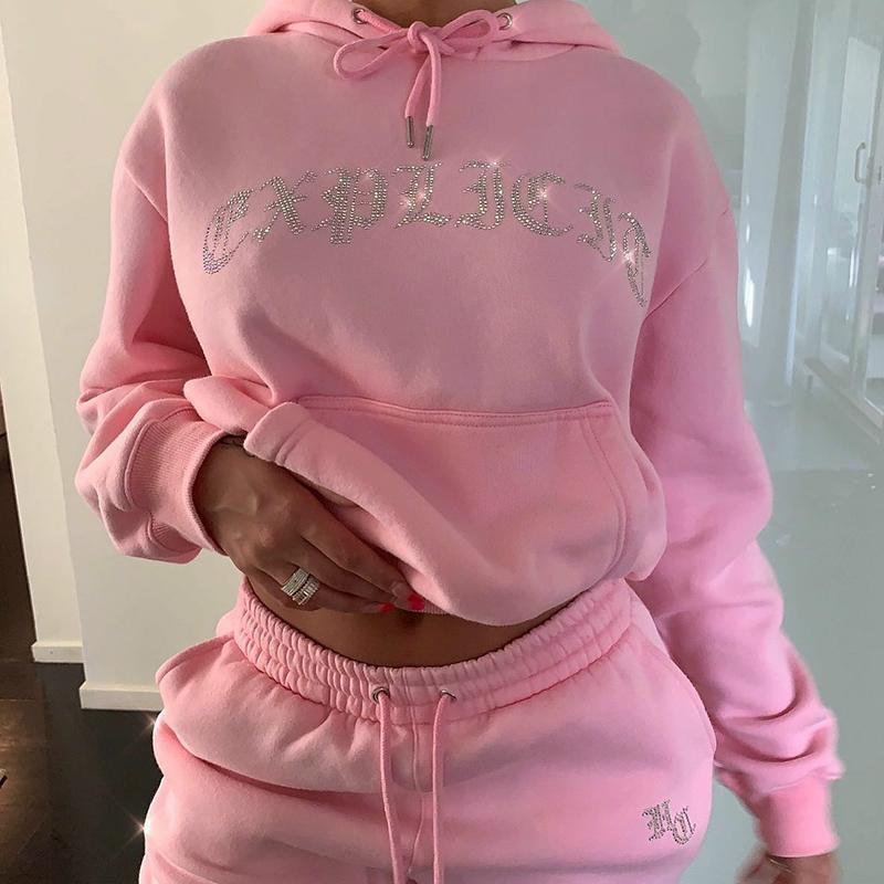 Gym Sets Damen Mode Lose Kapuzenanzüge Einfarbig Sportbekleidung Hoodie Lange Hosenanzug