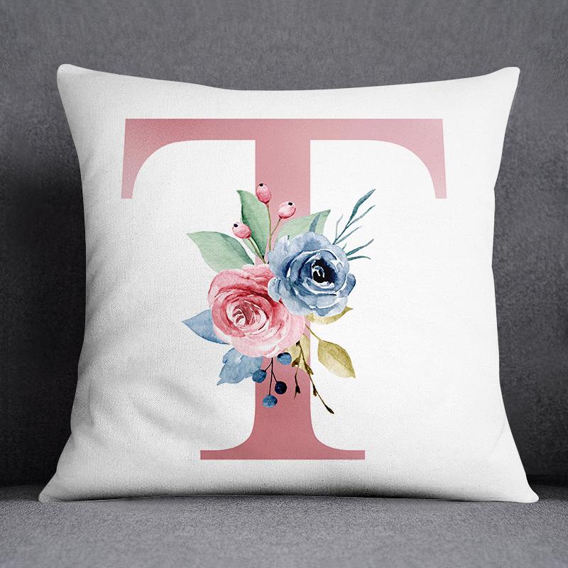 Floral Alphabet Pattern Decorative Pillowcase Square Pillowcase Home Office Decorative Cushion Cover