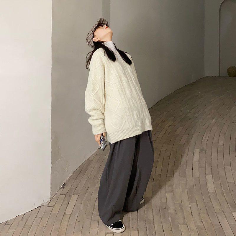 Twist V-Neck Women's Oversized Sweater - New Spring/Summer Korean Style Thick Knit Pullover