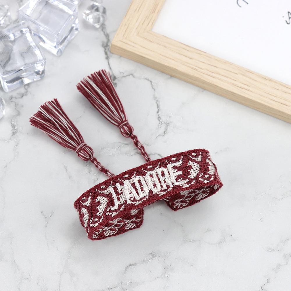 J'adore Bracelet: Embroidered Letter Tassel Wristband for Women & Couples
