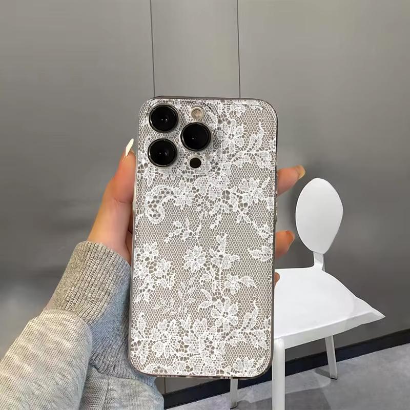 White Flower Lace Clear Phone Case For Samsung Galaxy S26 S24 S25 S23 Ultra S22 S21 S20 Plus FE A50 A71 A72 A73 Silicone Cover