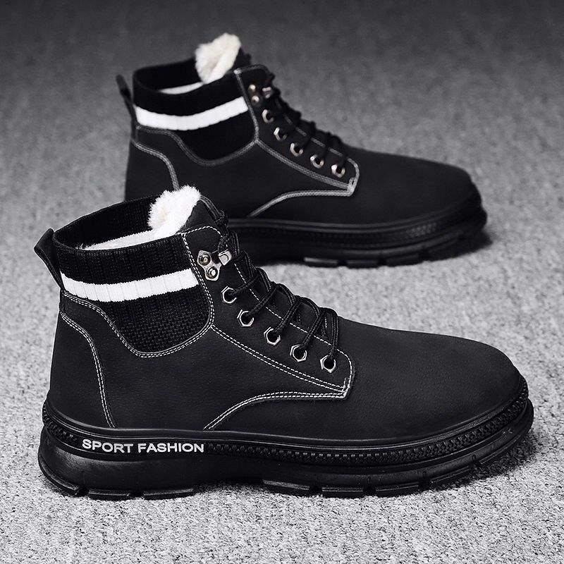 2025 winter new velvet thickened warm snow boots men's versatile casual Martin boots high-top tooling boots cotton shoes