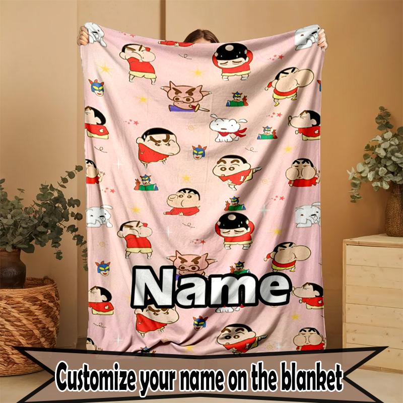 Custom Name Personalized Crayon Shin Print Blanket, Home Decor, Bedroom, Sofa, Camping, Couch, Gifts for Birthday ChristmasEnthusiasts