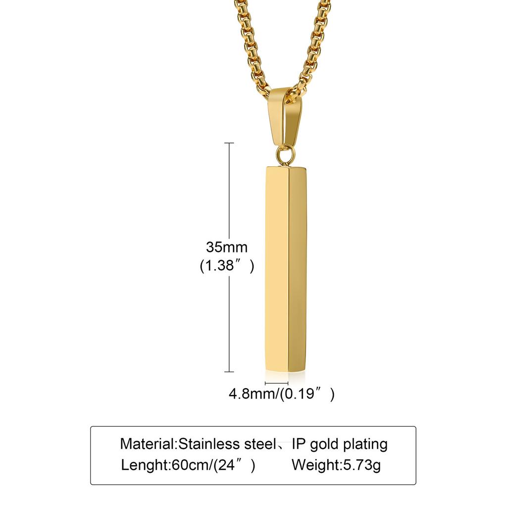 Vnox Stylish Rectangle Bar Men Pendant Necklace,Classic Stainless Steel Box Chain Neck Collar for Male Jewelry Gift