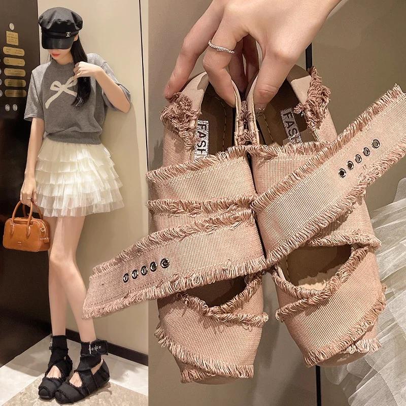 Women's Mary Jane Shoes Canvas Flat Sole Square Toe Women Shoes Dress Ballet Belt Buckle Roman Retro Novelty Zapatillas De Mujer