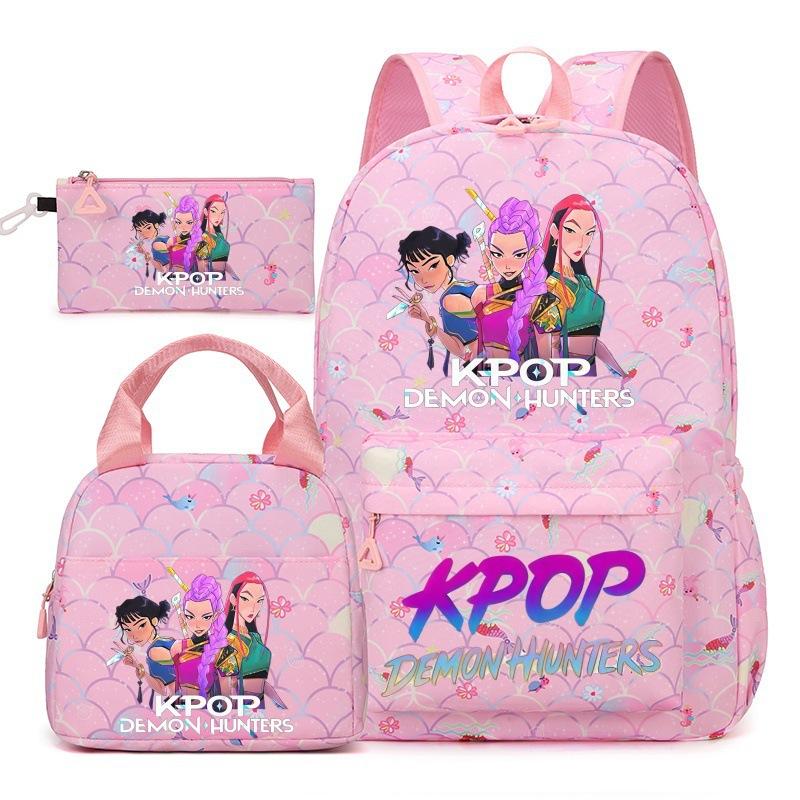 Korean Drama Demon Hunter Backpack Lunch Bag Pencil Case Set Student Three-piece School Bag Pencil Case Lunch Bag