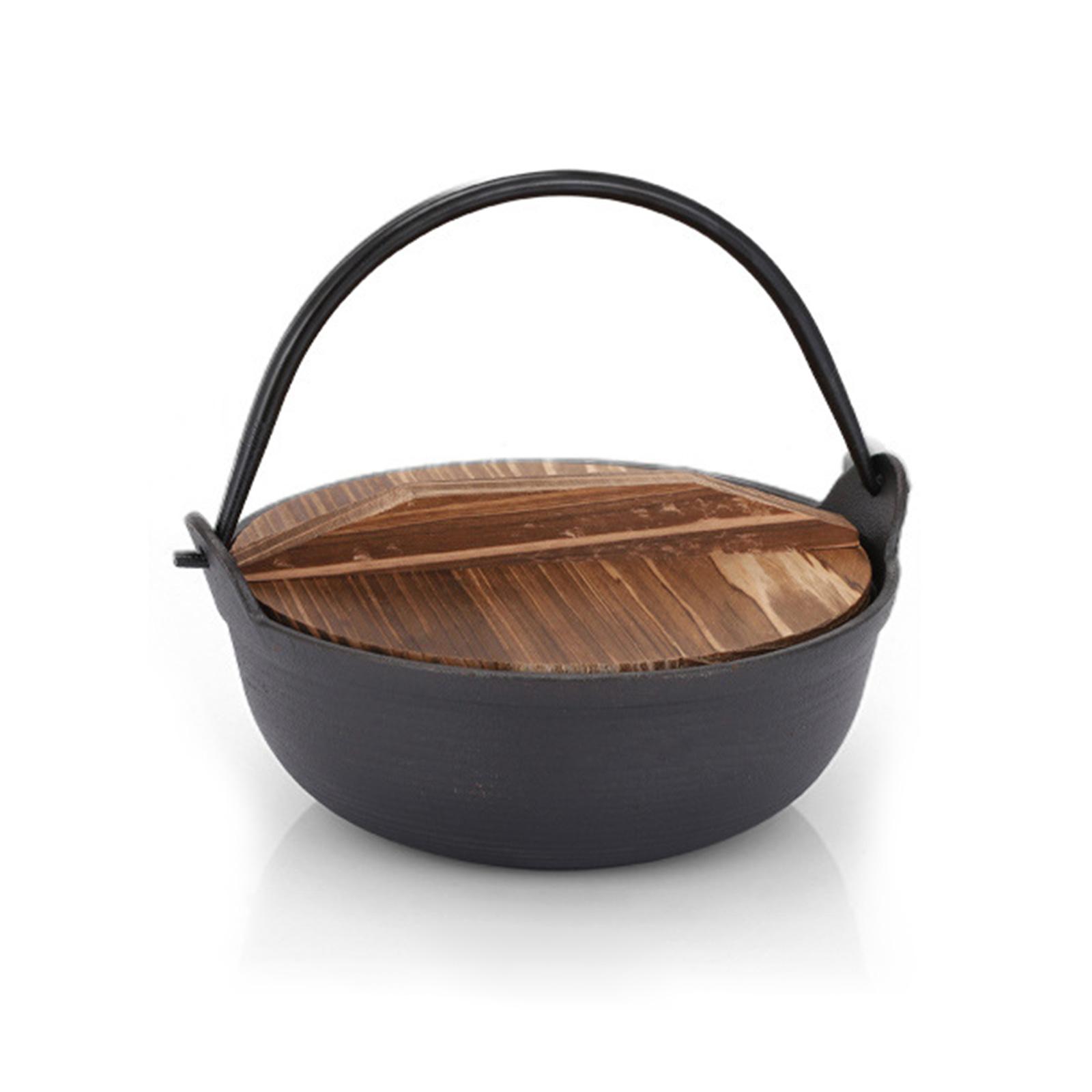 

Cast Iron Dutch Pots With Wood Lid Cooking Hotpot Picnic Hanging Soup Pots Camping Cooking Pots Outdoors Accessories
