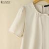 ZANZEA Women Casual Round Neck Summer Short Sleeve Loose Dress