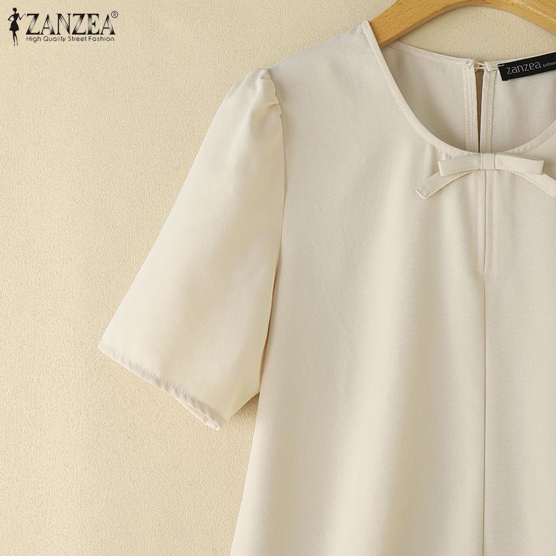 ZANZEA Women Casual Round Neck Summer Short Sleeve Loose Dress
