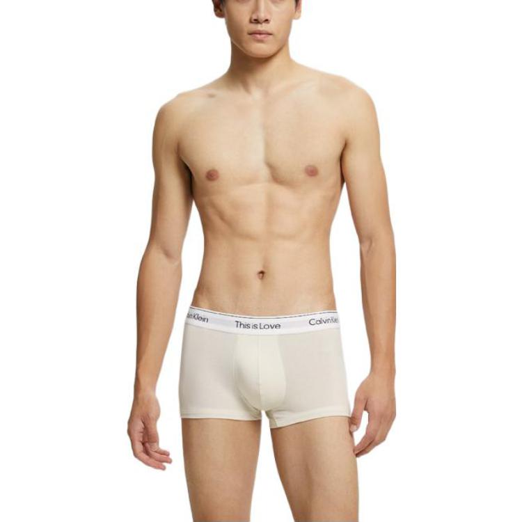 Calvin Klein Solid Waistband Logo Boxer Briefs Men Underwear Off-White NB3182-101