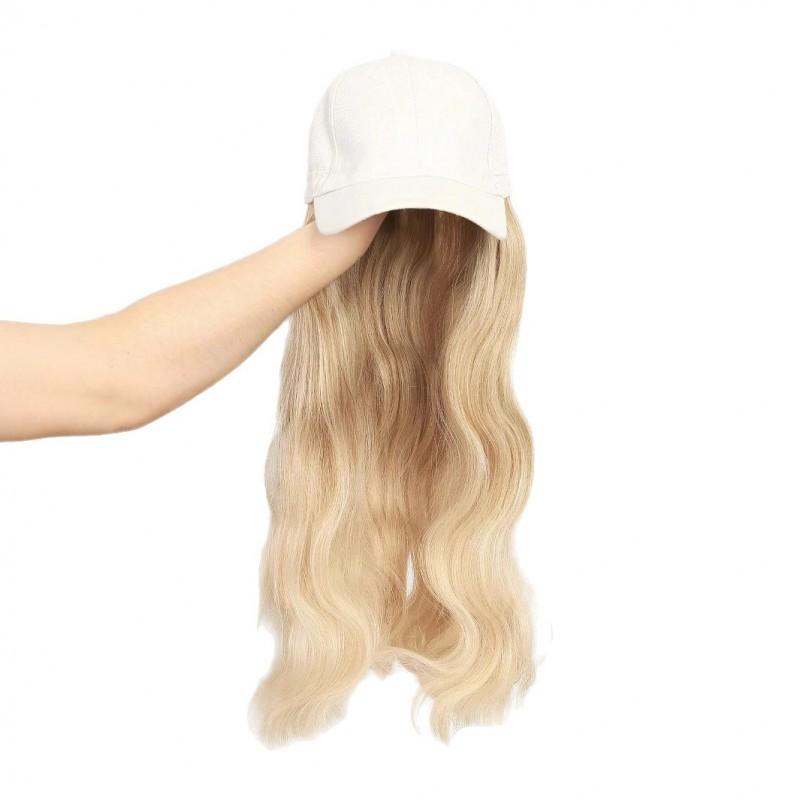 Hat Wig All-in-one Long Wavy Curly Hair Beige Baseball Cap Synthetic Full Daily Wear