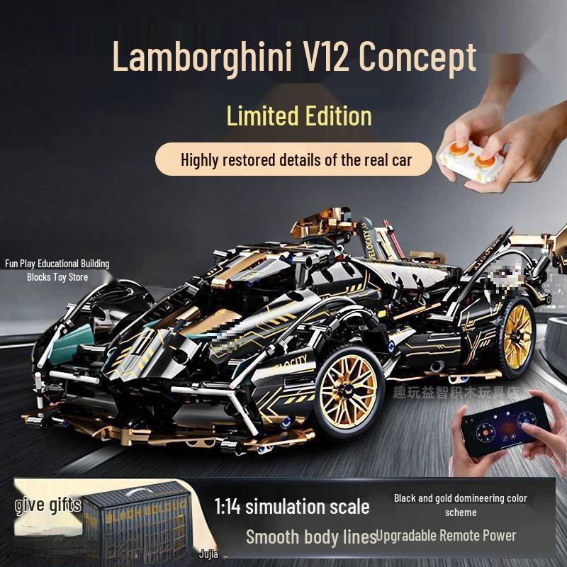 Black Gold Racing Car - Compatible Building Blocks Toy for Boys
