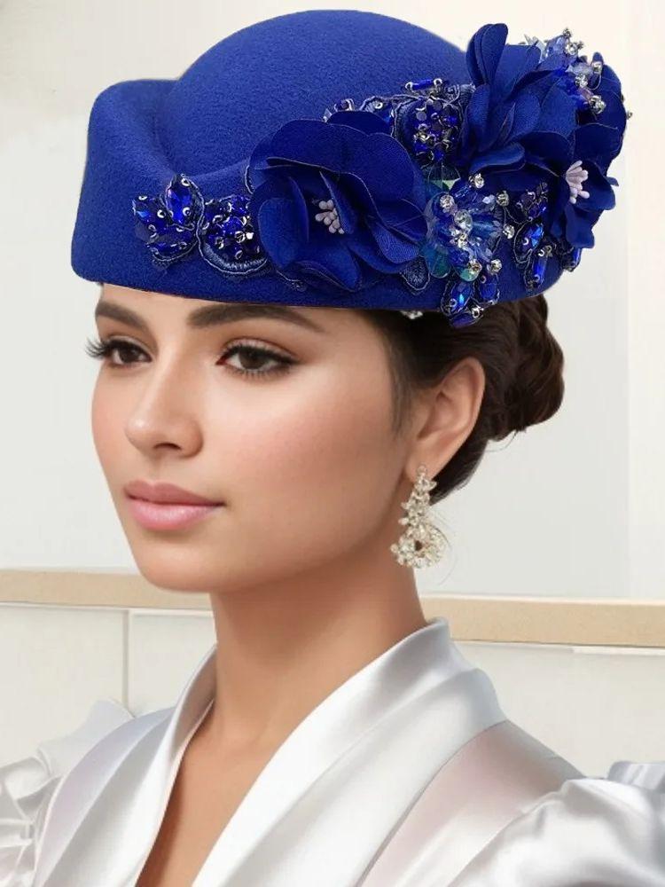 Vintage Versatile Felt Headscarf Hat For Women, Flight Attendant Hat, Church Derby Headpiece, Floral Beret