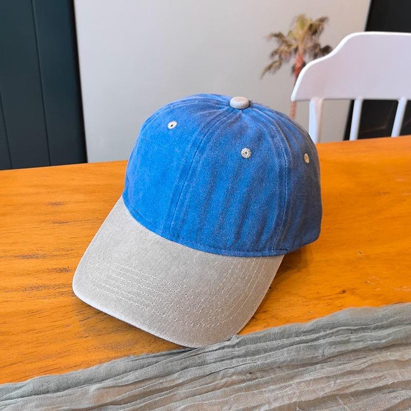 Retro Color-blocked Denim Brim Ponytail Baseball Cap Personality Curved Brim Sports Hip Hop Style Baseball Cap Adjustable