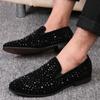 2026Dress Shoes for Men Luxury Pointed Toe Black Loafers Denim Metal Sequins Shoes Fashion High Quality Men Party Wedding Shoes