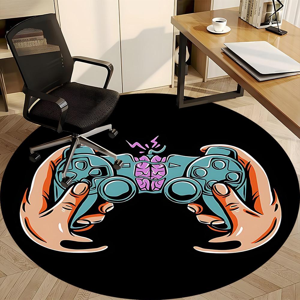 1PC Gamer Controller Office Round Area Rug, Mat Suitable For Office, Under Office Chairs Bedroom Living Room Home Decor, Room Deco