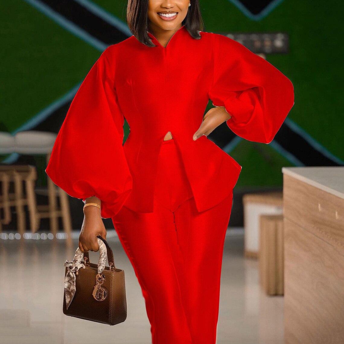 

Модные элегантные офисные женские формальные деловые комплекты для женщин комплекты из двух предметов комплекты с брюками однотонные блузки и брюки XXXL красный