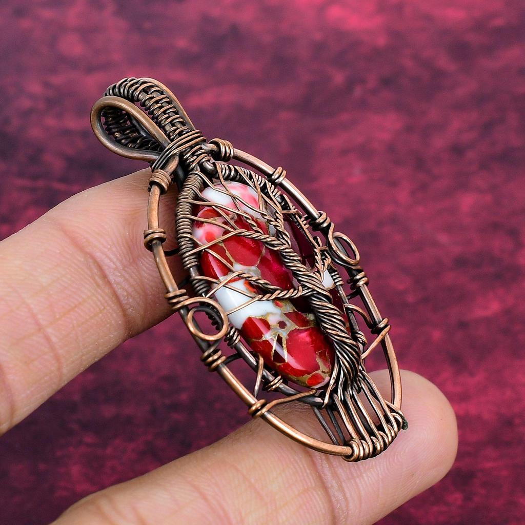 Tree Of Life Kingman Red Mohave Copper Turquoise Pendant Copper Wire Wrap Jewelry