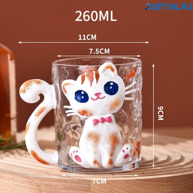 Three Dimensional Animal Cute Cat Orange Cat Cup Glass Suitable for Couples Cute Cartoon Milk Juice Coffee Cup Mug 301-400ml