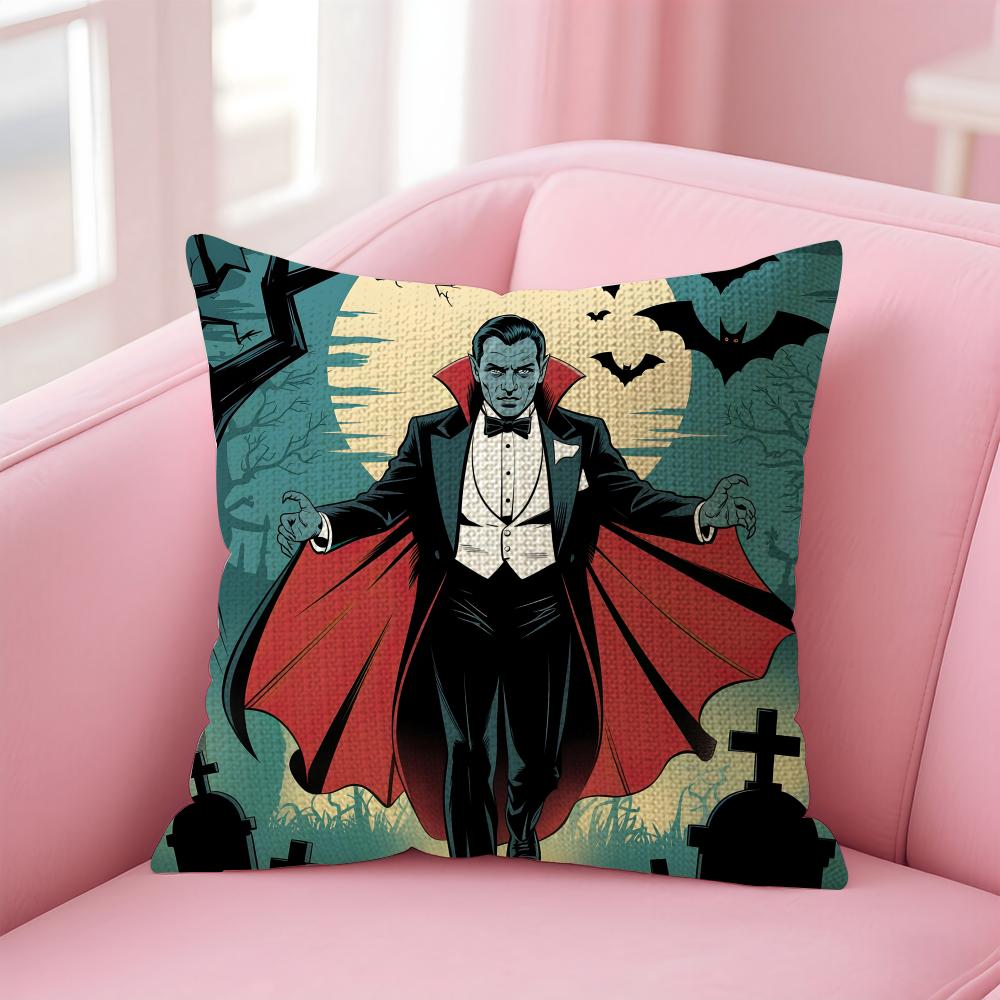DDracula Horror Movie Cushion Cover Natural Linen Pillow Case DoubleSided Print Decorative Sofa Pillowcase Home Decor Gift