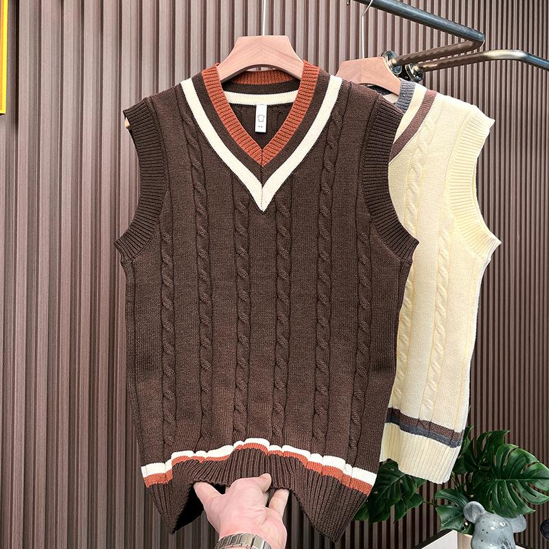 

Men s Retro British College Style Knitted Sweater Vest - Light Luxury, Versatile, Sleeveless Tank Top. XL кавовий