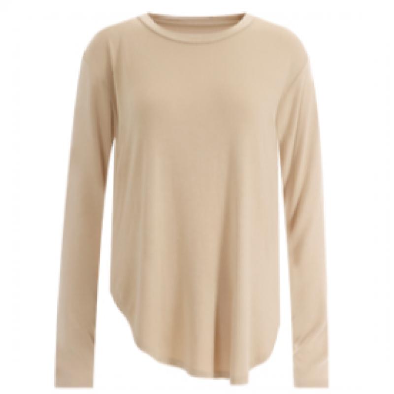 Shop   Women Yoga Long Sleeve T shirT Round sliT Hip Cover Rnf Wsh 11860 Pink