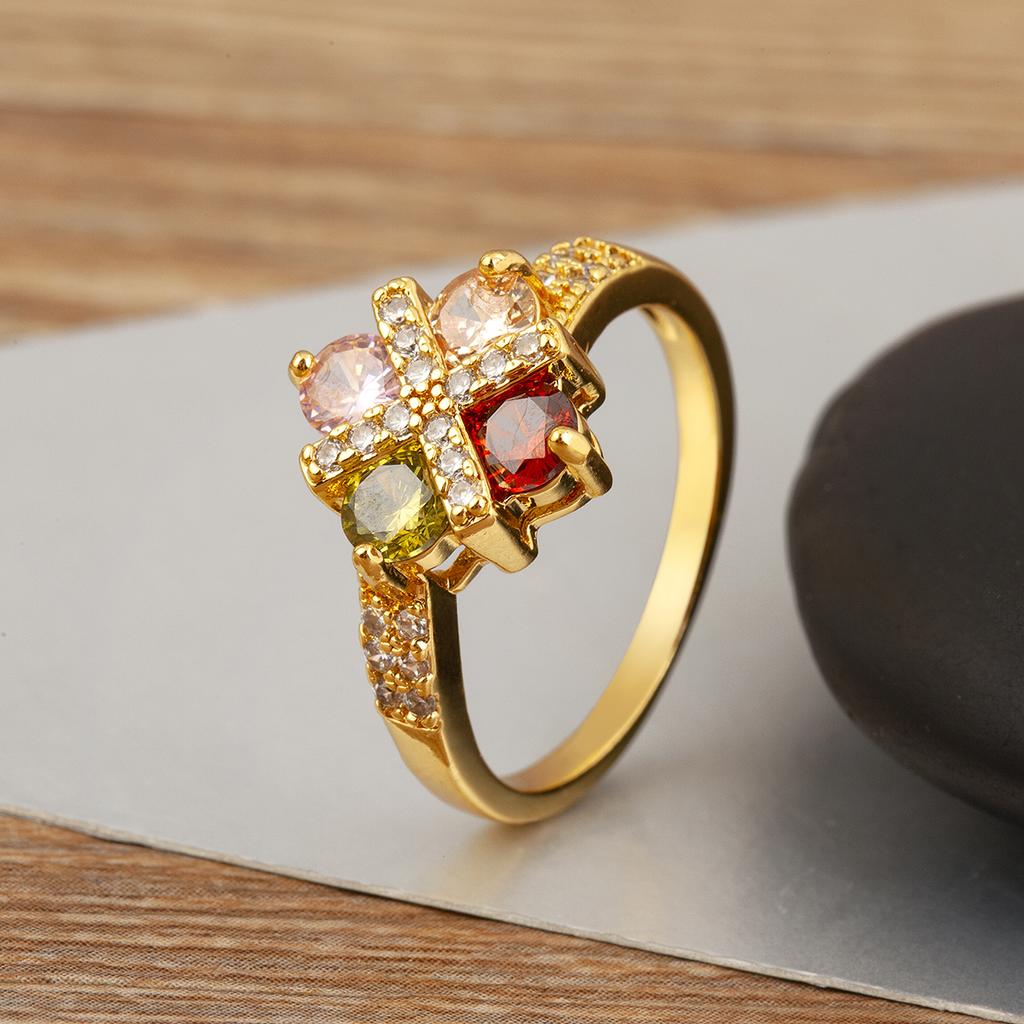 Nidin High Quality Multicolored Crystal Zircon Glossy Rings For Women Wedding Party Copper Fashion Light Luxury Jewelry Gifts