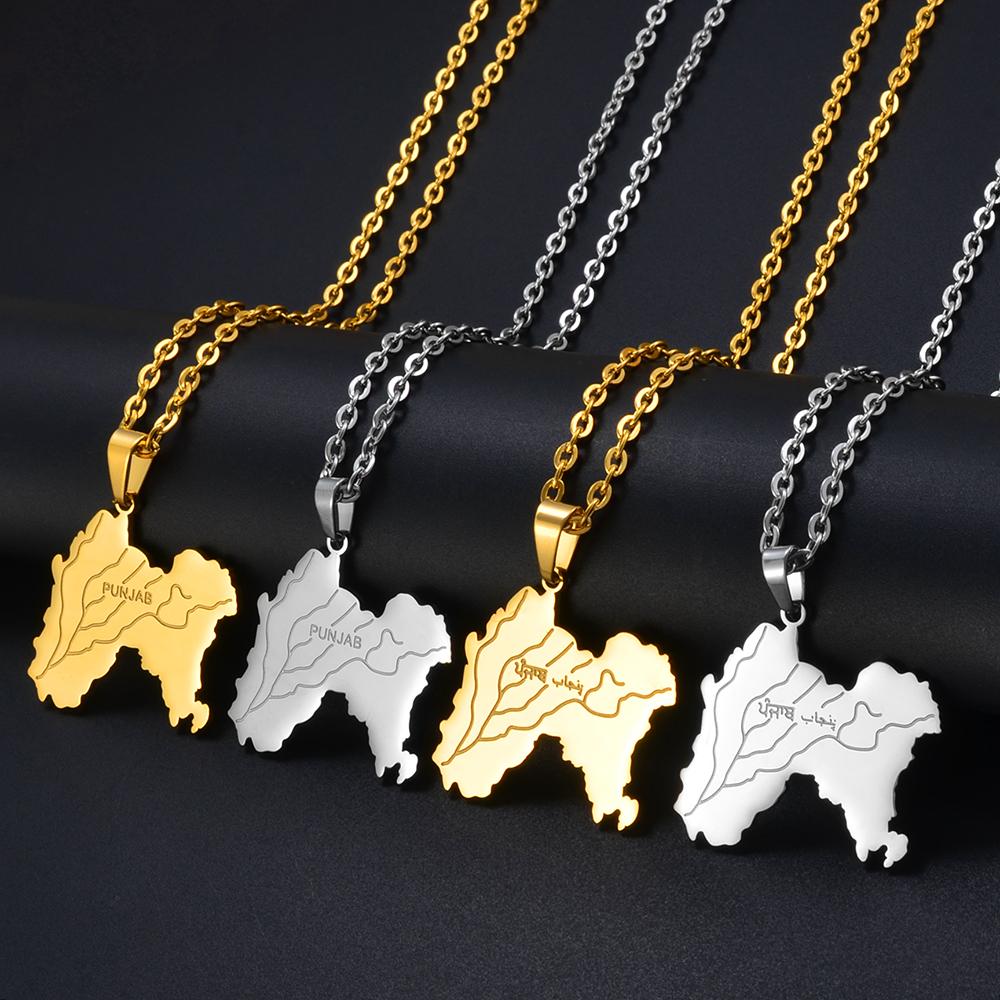 Anniyo 3.2CM Punjab State Pendant Necklace Stainless Steel Jewelry for Women Men #303301