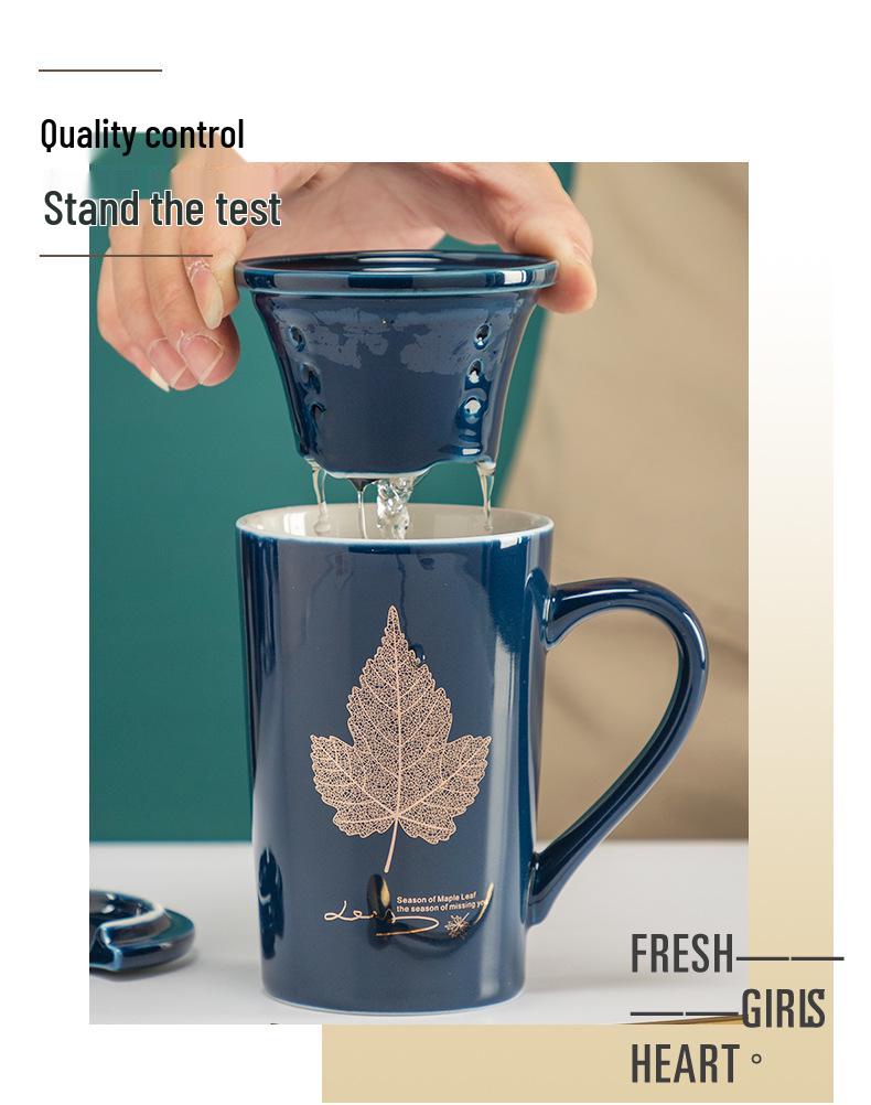 Ceramic Coffee & Tea Set with Lid, Spoon, Infuser, and Strainer - Gift Box Included