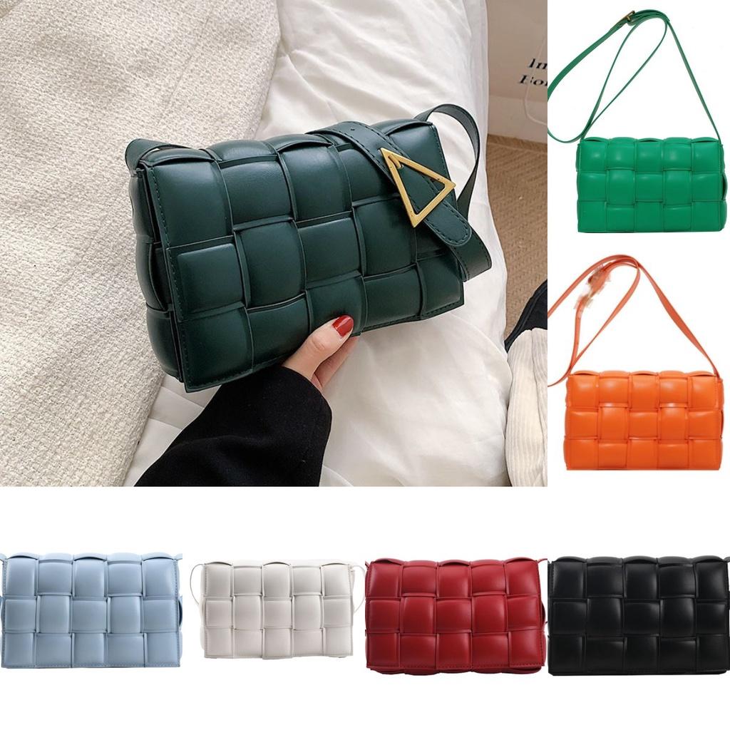 Classy Plaid Pu Leather Women Shoulder Bag Woven Soft Square Hand Chain Bag Gift