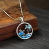 Boho Vintage Beach Wave Sea Turtle Pendant Necklace for Women Girl Fashion Imitation Blue Opal Necklace Wedding Jewelry