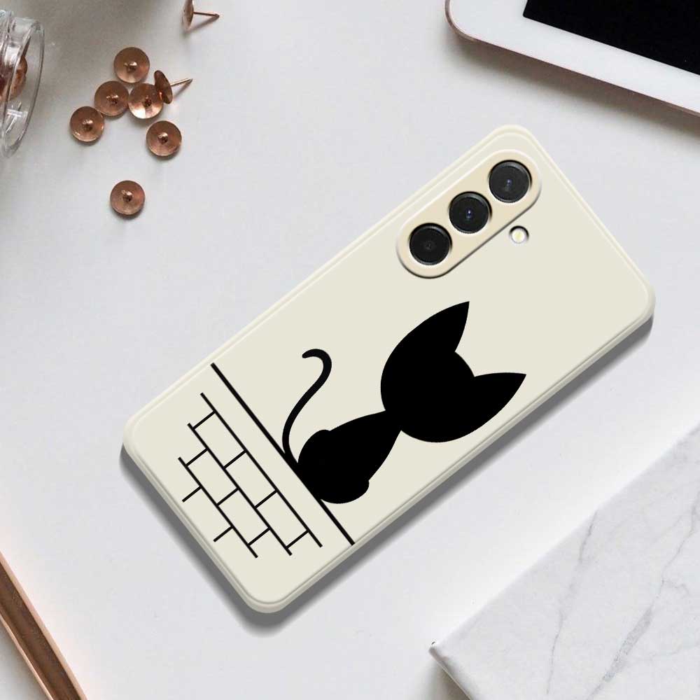 For Samsung Galaxy A36 5G Case Black Cat On the Wall Pattern Printing Straight Edge TPU Phone Back Cover