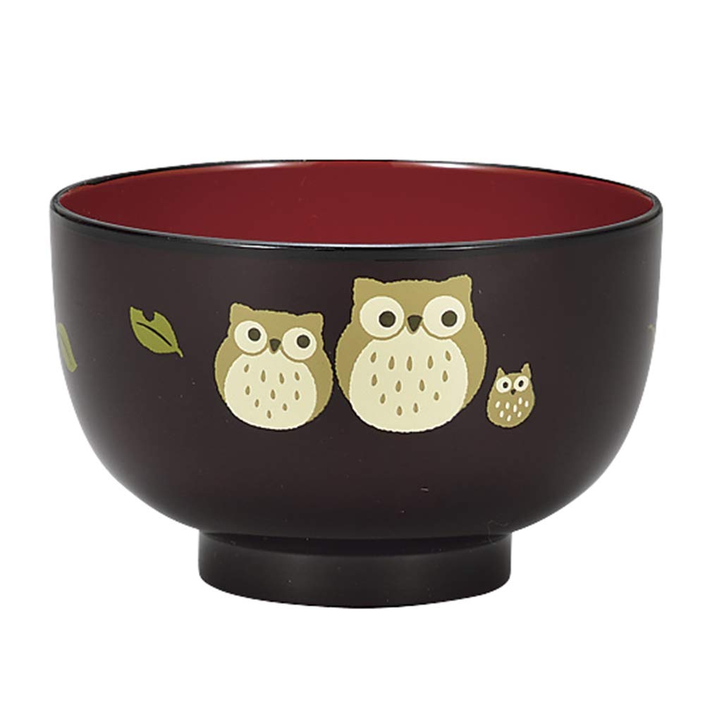 Miyamoto Sangyo Soup Parent and Child Dark 4512951105902 Bowl, Owls, Red, Size Approx. 10.8 H6.9