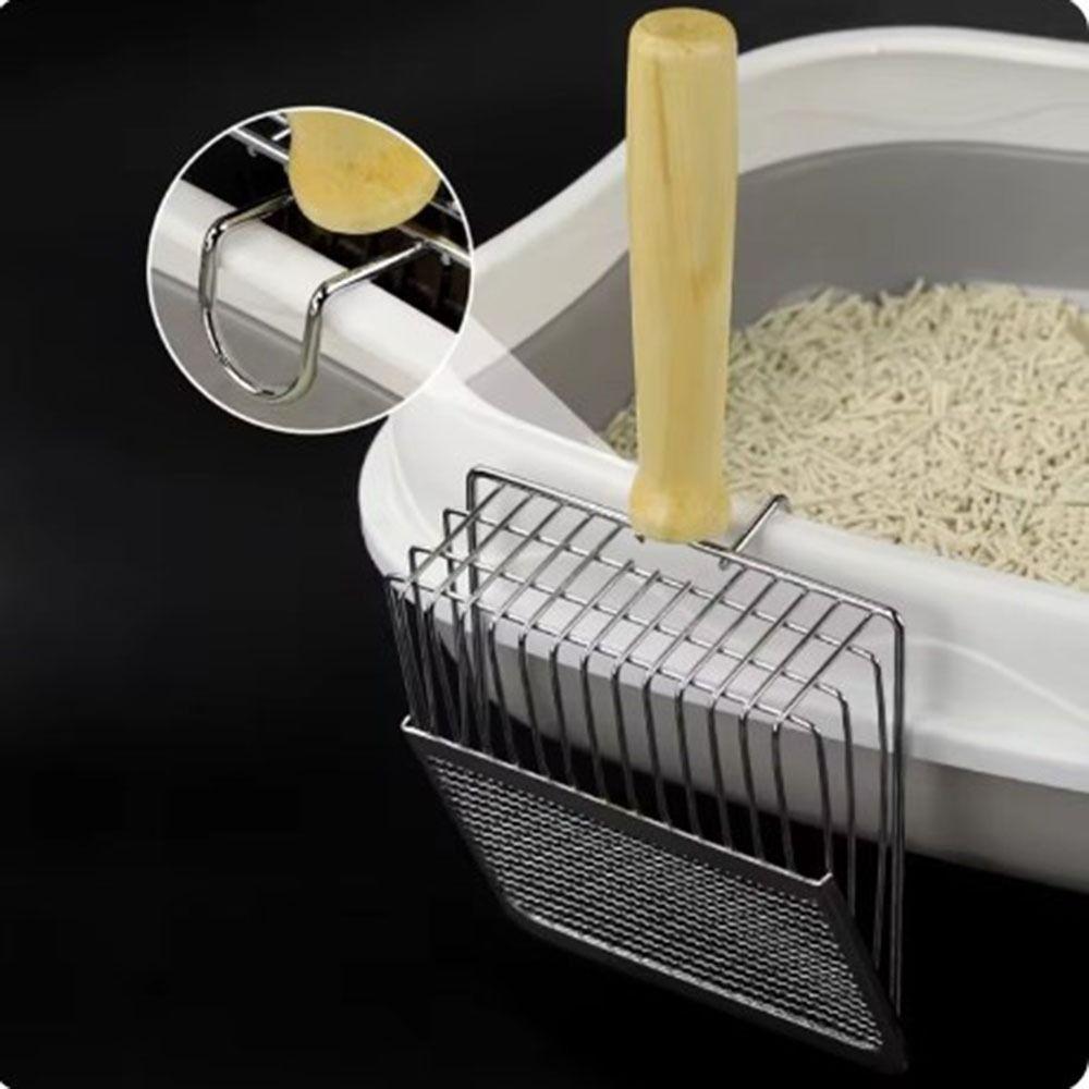 Wooden Handle Cat Litter Scoop Small Hole Kitten Toilet Cleaning Tool  Feces Cleaning