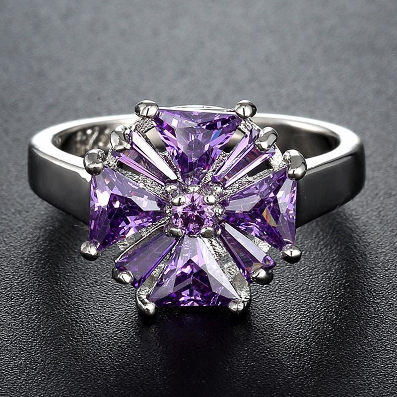 SODROV Purple Zircon Creative Flower Design Ring