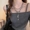Silver Punk Gray-White Pearl Rivet Necklace - Stylish, Personalized Clavicle Chain Design