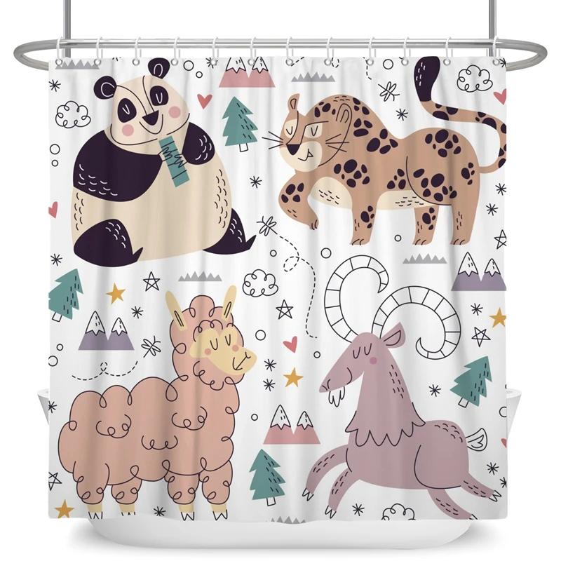 Funny Panda Shower Curtain Cute Pattern Waterproof Polyester Shower Curtain Baby Room Decor Bathtub Curtain Textured With Hooks