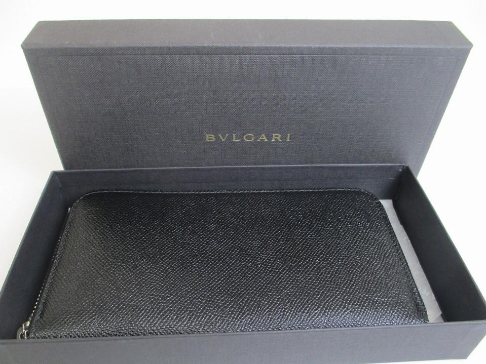 Authentic BVLGARI BVLGARIBVLGARI Black Leather Round Zip Long Wallet #a970  Pre-owned