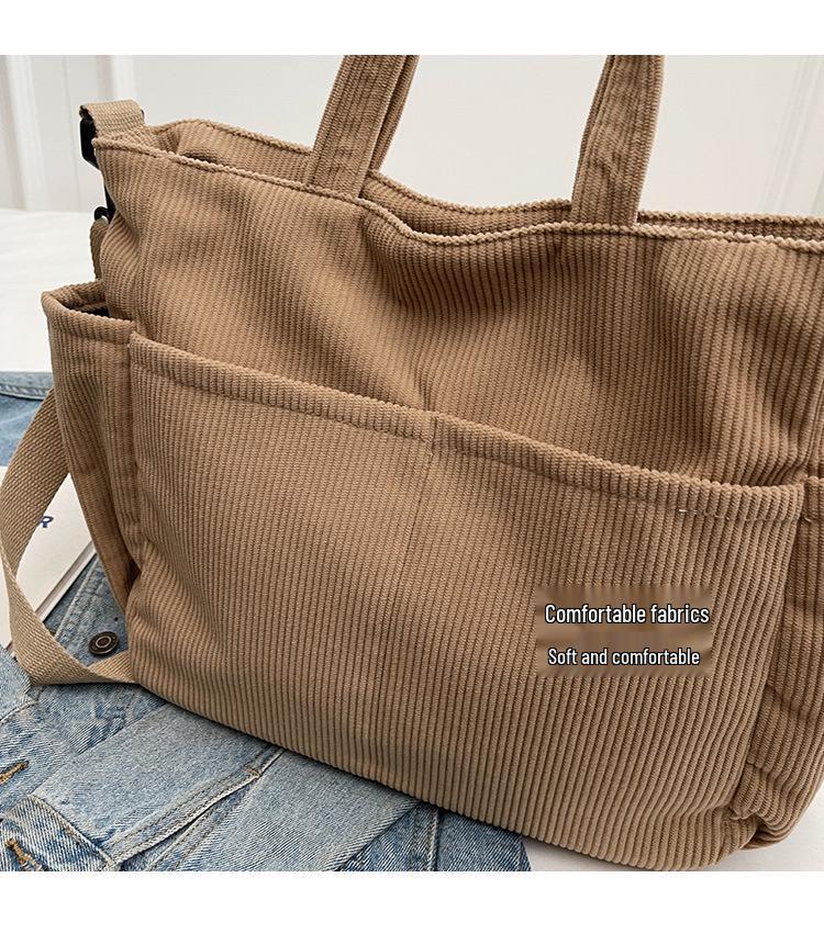 Women's Large-Capacity Corduroy Tote - Versatile Crossbody, Shoulder, Handbag for Commuting and Casual Use