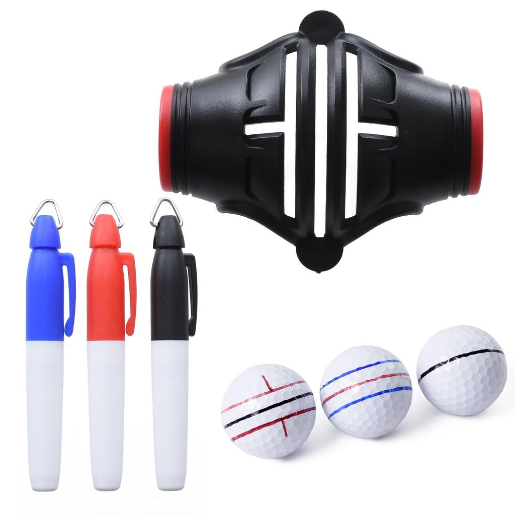 Golf Ball Marker with 3 Color Rotate for Easy Line Can Also Be Used At Triple Line Marker [sourire Vivre] Pens, 360° Drawing, 180°, (Red)
