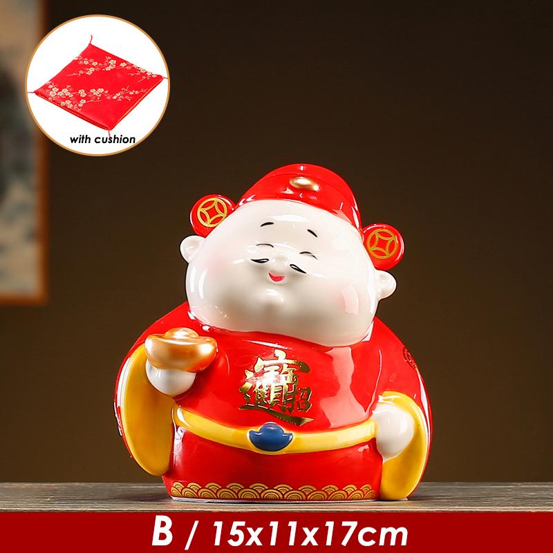 Ornement de Dieu chinois de la richesse en céramique de 6,6 pouces Décoration Fengshui de bureau de centre commercial Statue Boîte à argent Tirelire