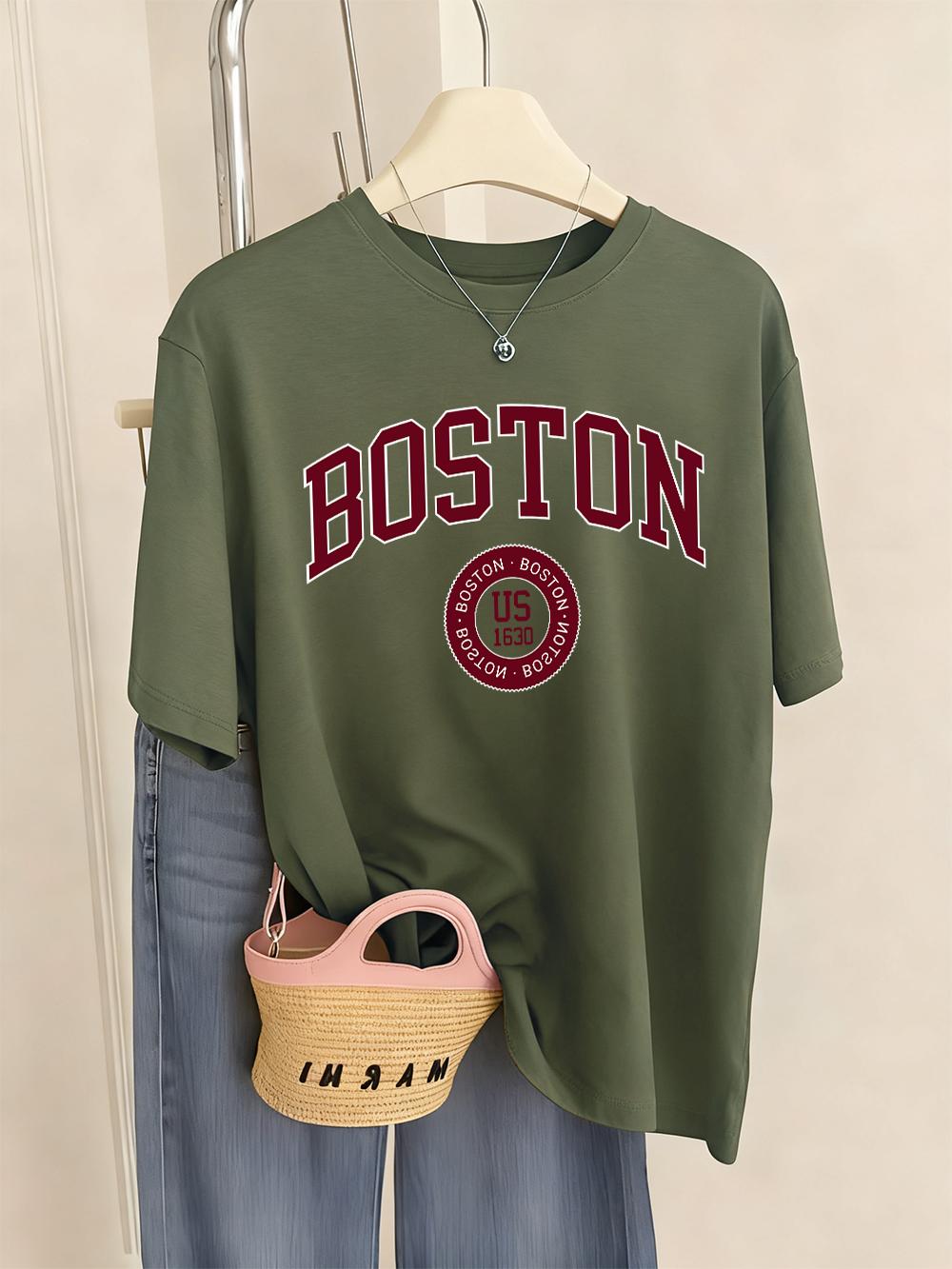 

Boston City Us 1630 Letter Prints TShirts Womens Summer Basic T Shirts ONeck Soft Short Sleeve Tops Casual Loose Woman Clothes S
