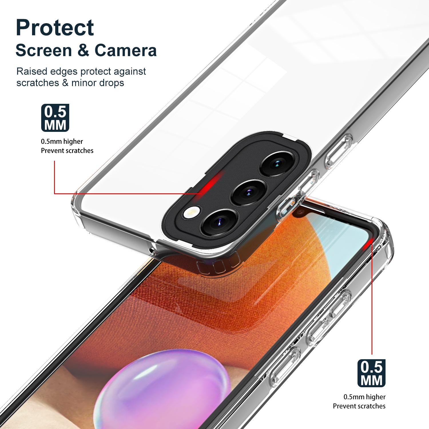 

For Samsung Galaxy S23 Transparent Phone Case 3-in-1 TPU Backplate+PC Frame+PC Camera Protection Ring Drop-proof Cover Black