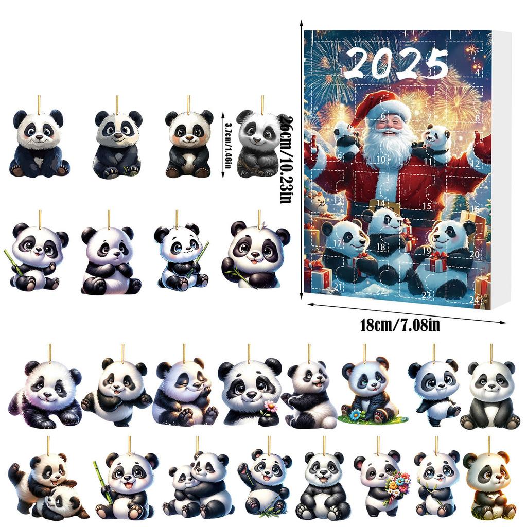 Christmas Panda Themed Advent Calendar Gift Set With 24 Acrylic Pieces For Celebrations