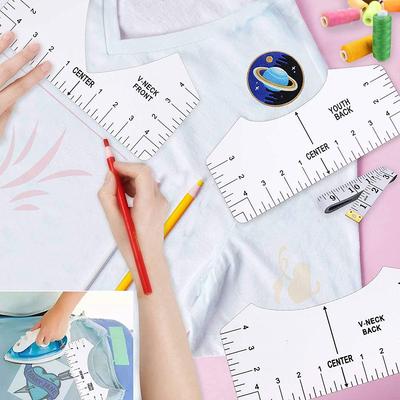 8Pcs T-Shirt Ruler Guide Center Designs Set for Clothing Front Back V-Neck DIY Template Alignment Tools