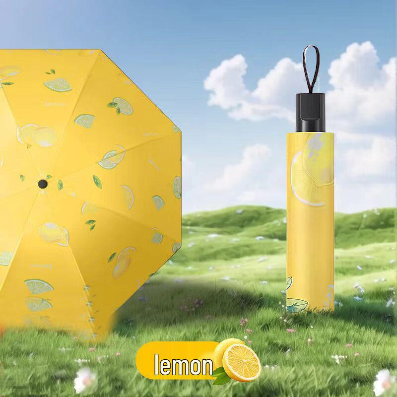 Three-Fold Manual Fruit Umbrella - Black Glue, Sunscreen, Dual Use for Rain/Sun, Anti-Ultraviolet, Cute Design.