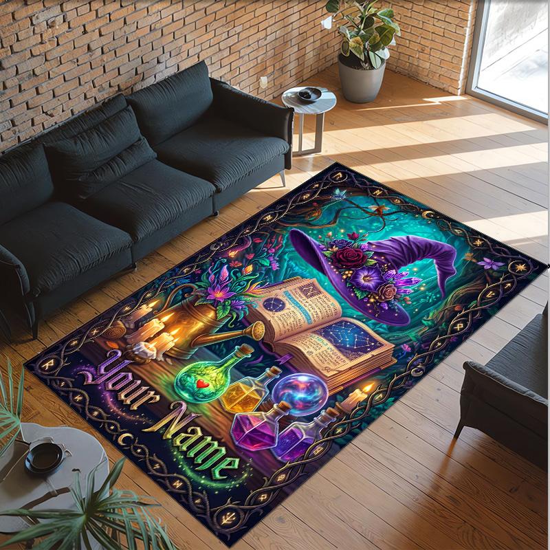 Witchcraft Theme Crystal Velvet Rug Personalized Custom Name Text Soft Floor Mat Home Decor