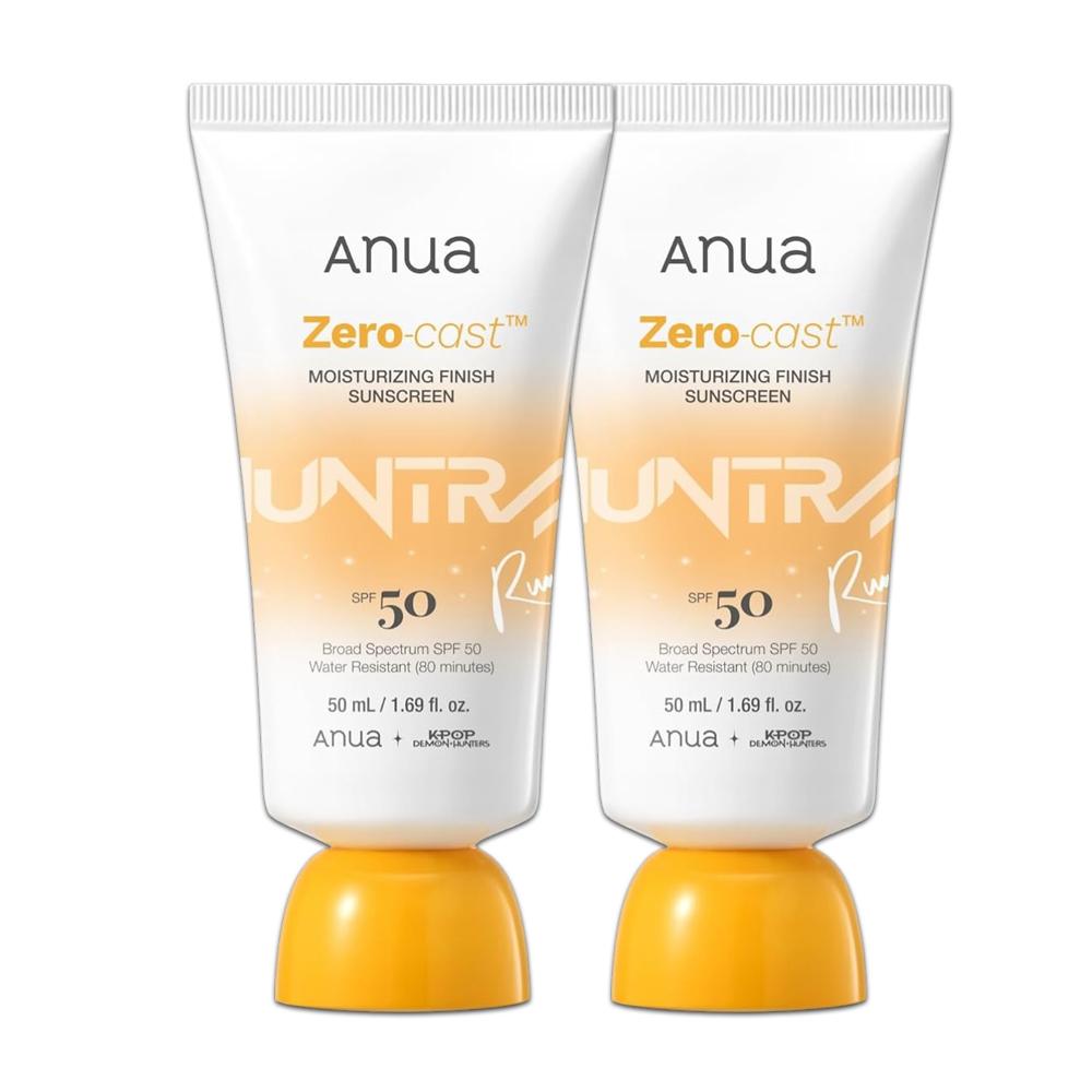 [DEMON HUNTERS Limited Edition] ANUA Zero-Cast Moisturizing Finish Sunscreen Double Set 50ml × 2 – Hydrating No-White-Cast Daily Sunscreen 50 ml × 2 (Total 100 ml)