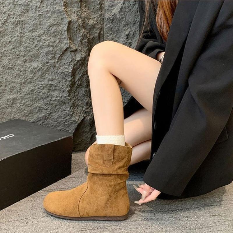 Fashion Suede Casual Short Boots for Women 2025 Fashion Ankle Boots New Short Slip on Flat Shoes Retro Versatile Soft Bottom Lady Boot